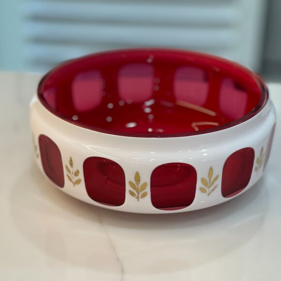 -Vintage Ruby and Milk-glass Hand Painted Bowl- Mod Kitchen Luxe - Picture 5 of 16
